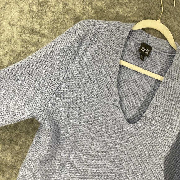 Eileen Fisher Sweater Medium Lavender Blue V-Neck Long Sleeve Knit Merino Wool - Picture 3 of 9